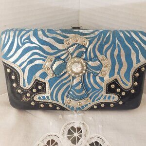 western cross zebra print snap wallet clutch style nice shape cowgirl